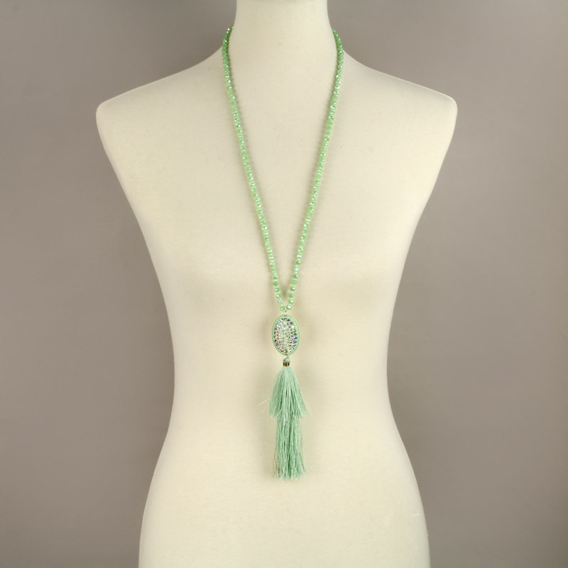 Glass Bead with Stone Tassel Necklace - Image 2