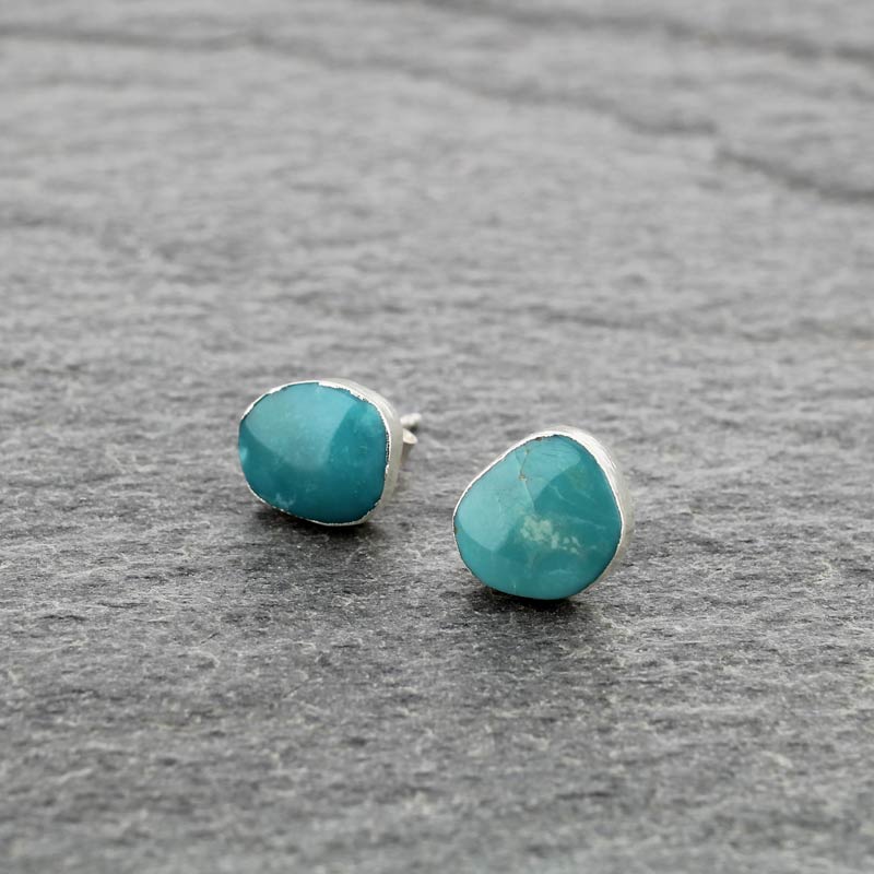Fine Jewelry Platinum Plated Sterling Silver Natural Stone Stud Earrings