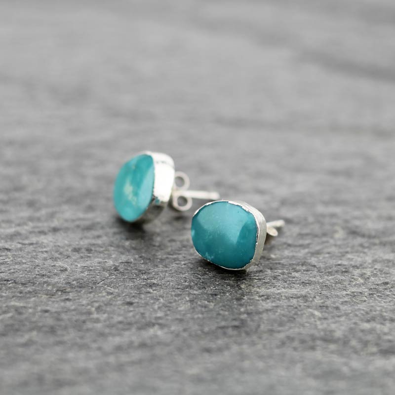 Fine Jewelry Platinum Plated Sterling Silver Natural Stone Stud Earrings - Image 2