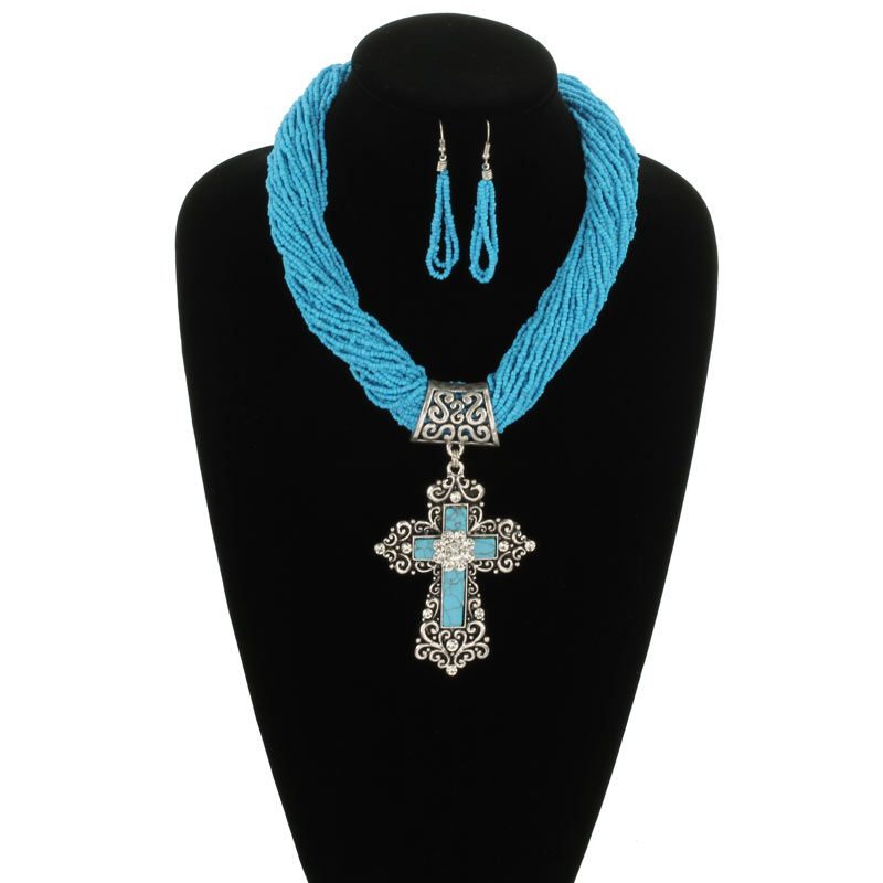 Cross Seed Beads Necklace Set - Image 2