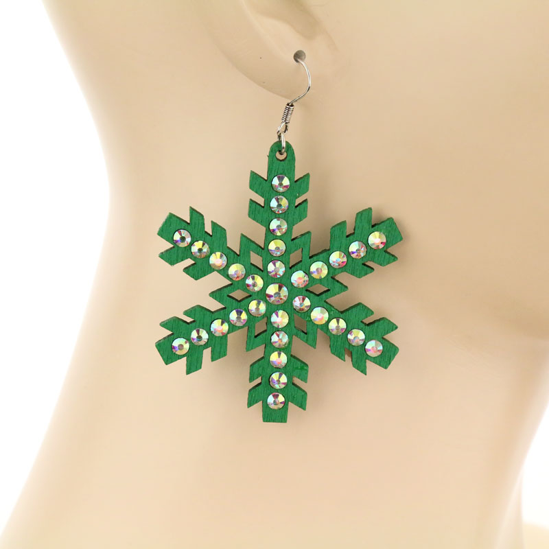 Wooden Snowflakes Fish Hook Earrings - Image 2