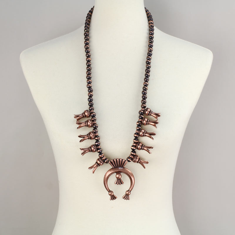 Western Navajo Style Pearl Squash Blossom Necklace - Image 2