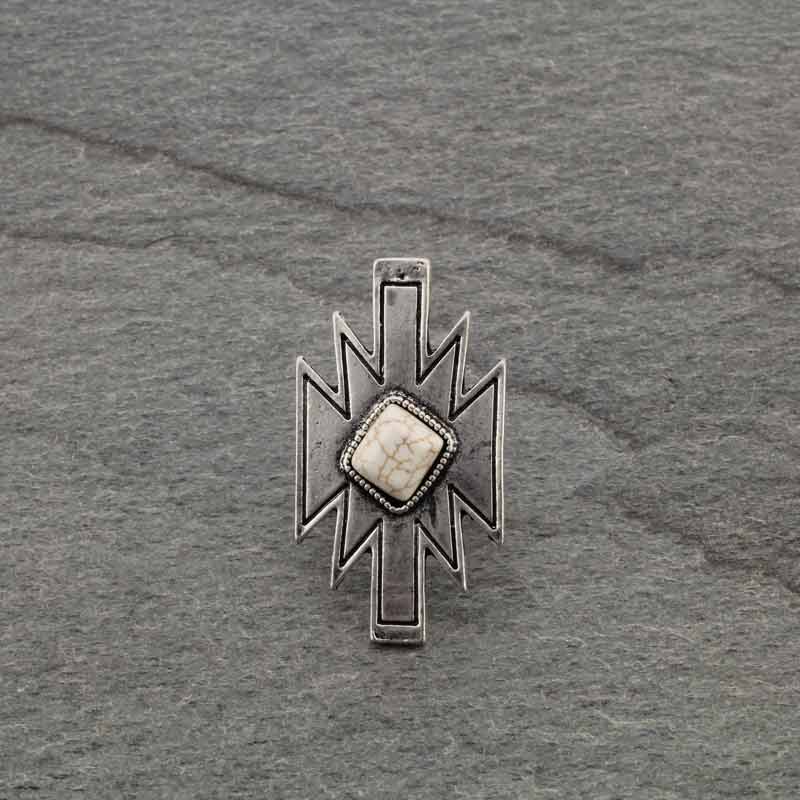 Natural White Stone Aztec Adjustable Ring