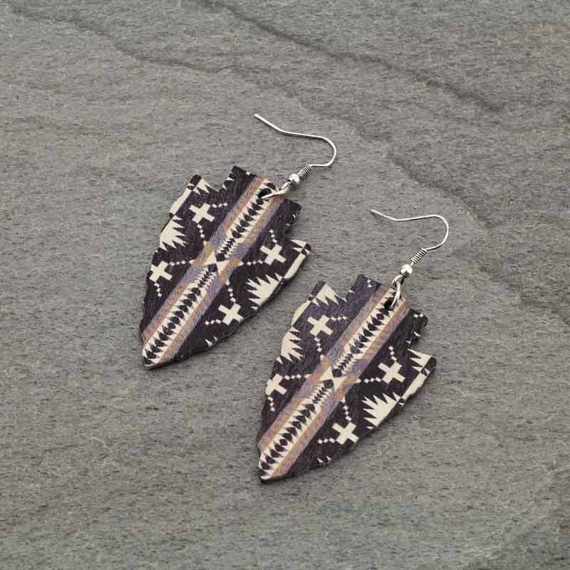 Navajo Style Arrowhead Wood Fish Hook Earrings