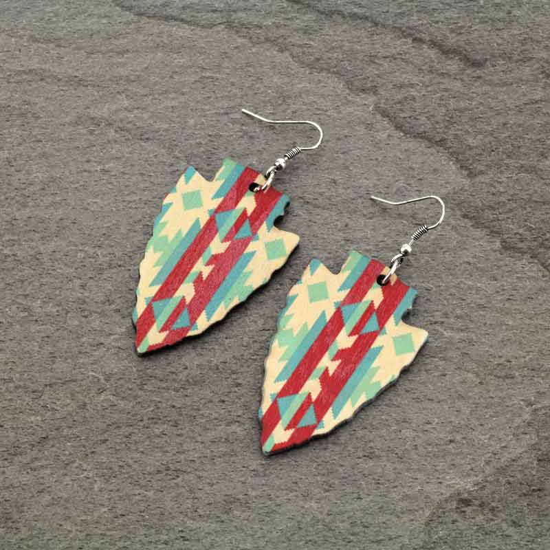 Navajo Style Arrowhead Wood Fish Hook Earrings