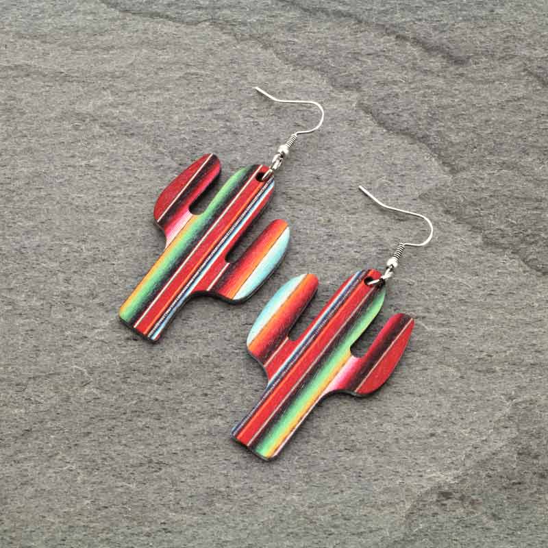 Navajo Style Cactus Wood Fish Hook Earrings