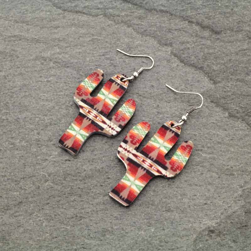 Navajo Style Cactus Wood Fish Hook Earrings