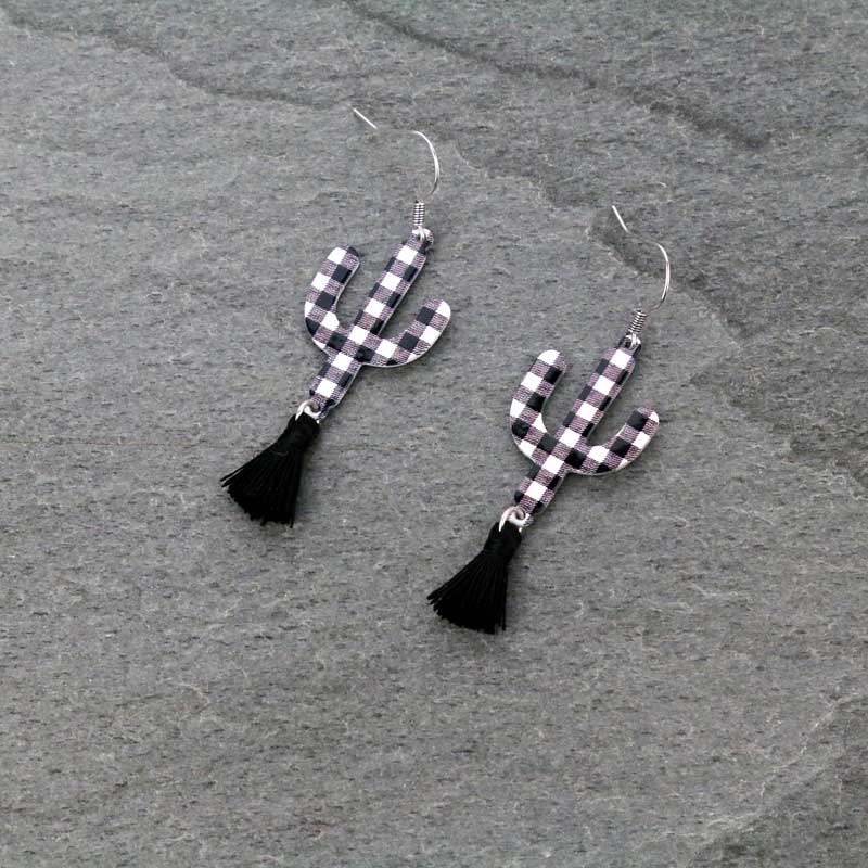 Cactus Plaid Tassel Fish Hook Earrings