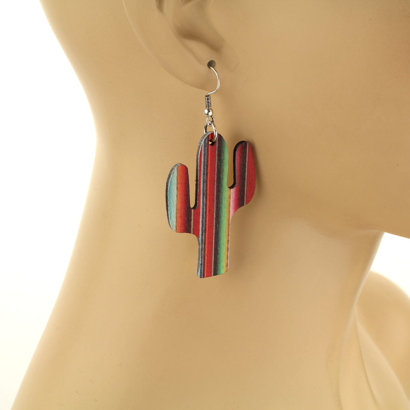 Navajo Style Cactus Wood Fish Hook Earrings - Image 2