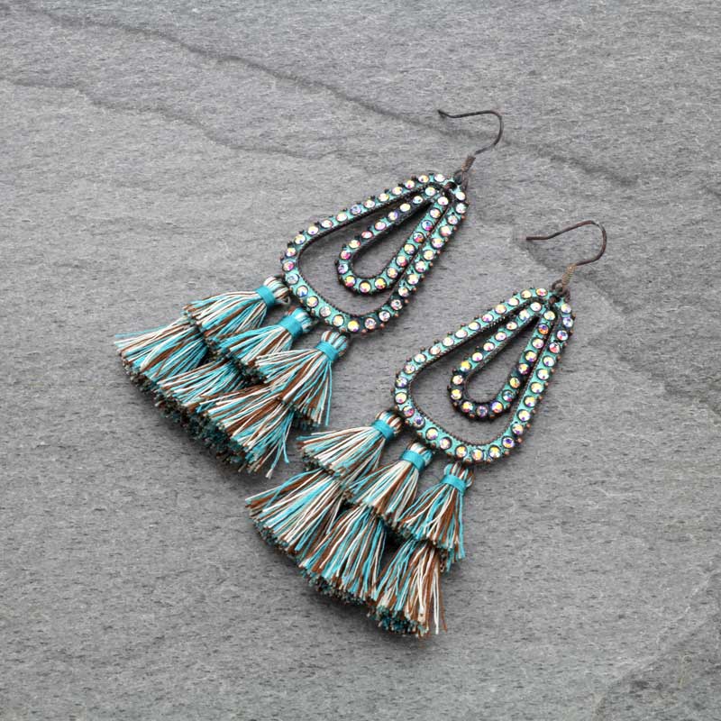Teardrop with Tassel Fish Hook Earrings