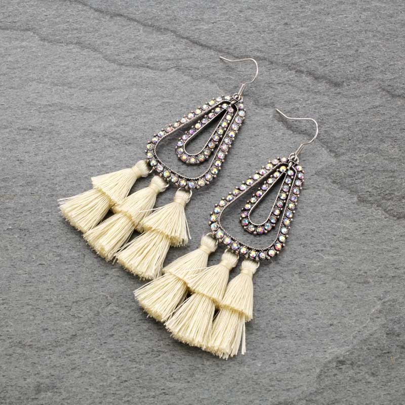 Teardrop with Tassel Fish Hook Earrings