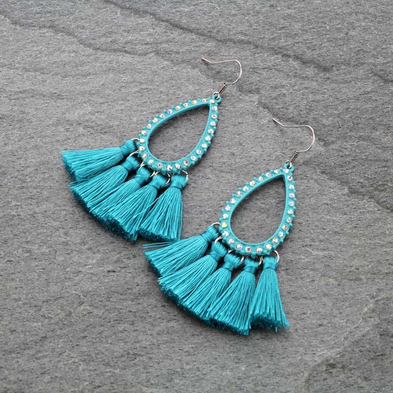 Teardrop with Tassel Fish Hook Earrings