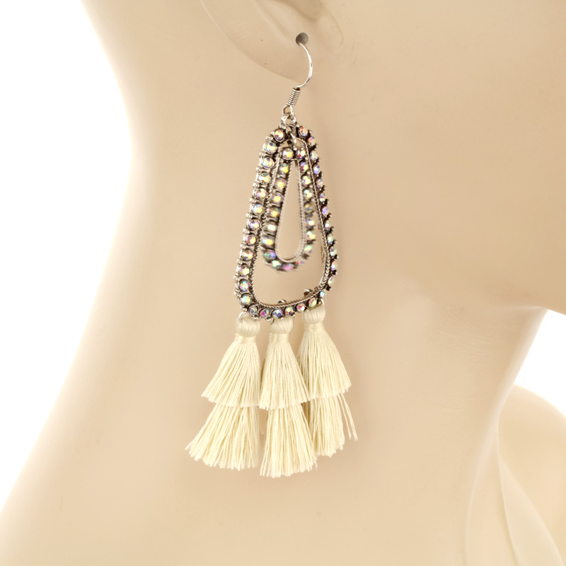 Teardrop with Tassel Fish Hook Earrings - Image 2