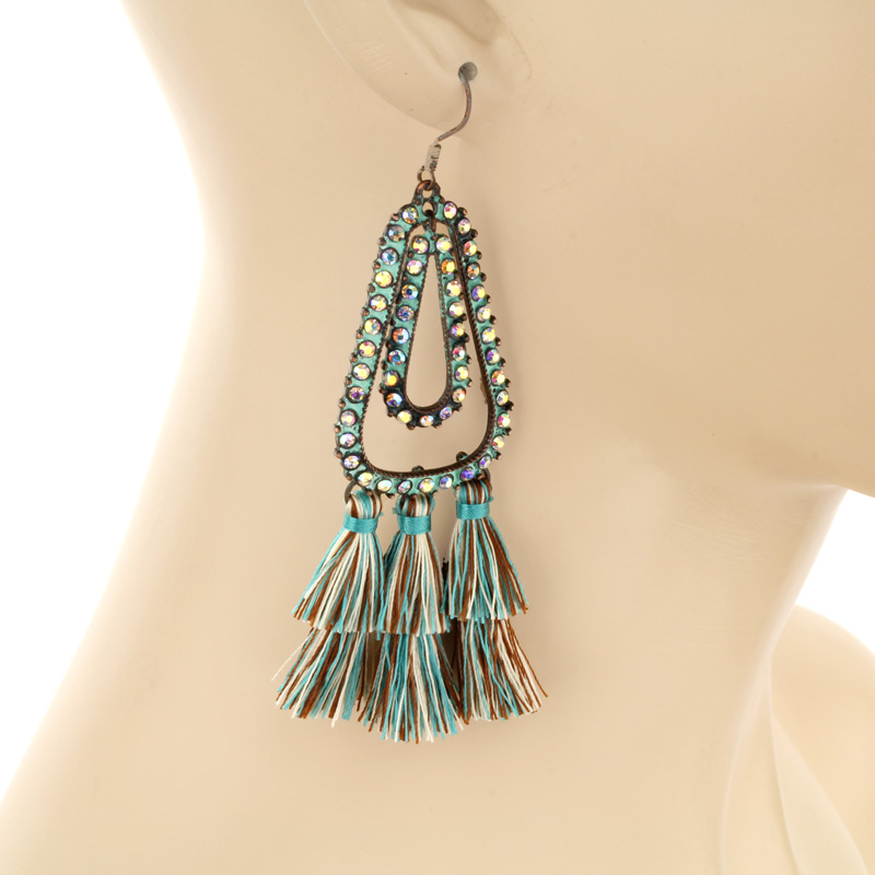 Teardrop with Tassel Fish Hook Earrings - Image 2