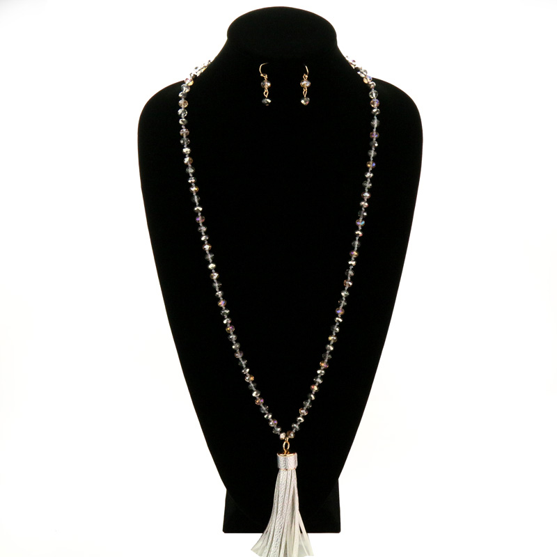 Glass Bead With Tassel Necklace Set - Image 2