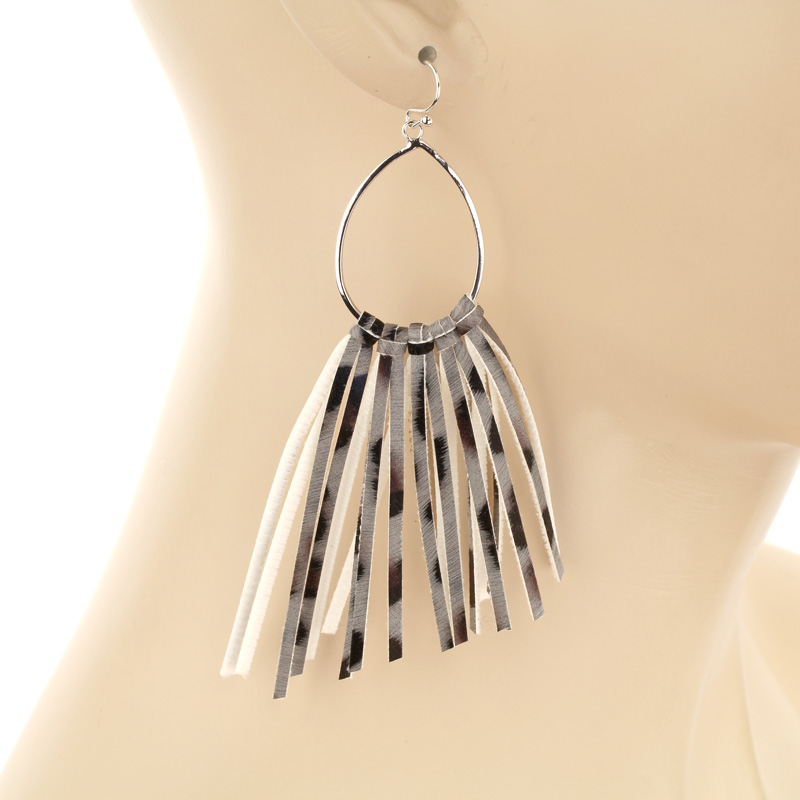 Leopard Pattern Tassel Teardrop Fish Hook Earrings - Image 2
