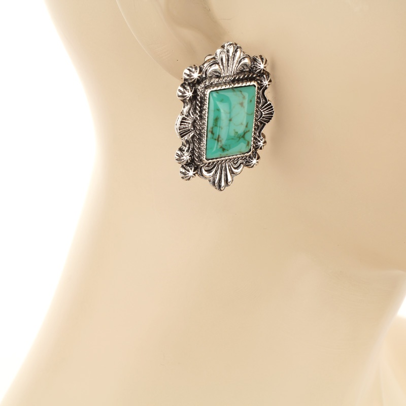 Western Square Design Post Earrings - Image 2