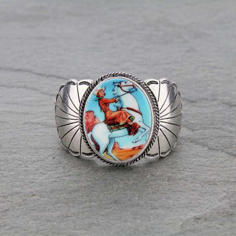 Western Cowgirl Riding Portrait Cuff Stretch Bracelet