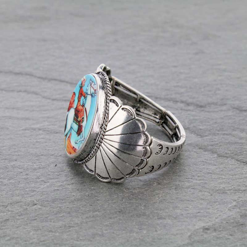 Western Cowgirl Riding Portrait Cuff Stretch Bracelet - Image 2