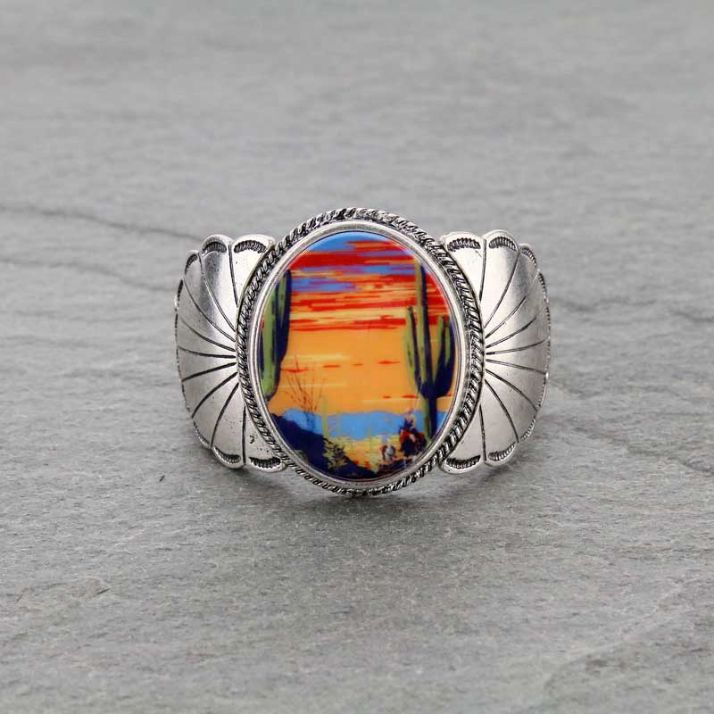 Western Sunset Portrait Cuff Stretch Bracelet