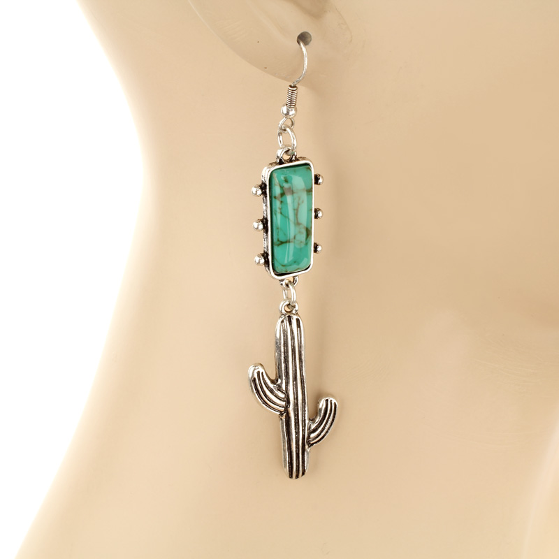 Western TQ Semi Cactus Fish Hook Earrings - Image 2