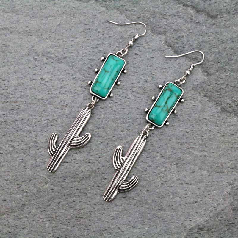 Western TQ Semi Cactus Fish Hook Earrings