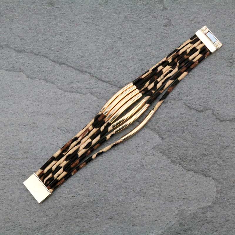 Animal Print Multi Strands Leather Magnetic Bracelet - Image 3