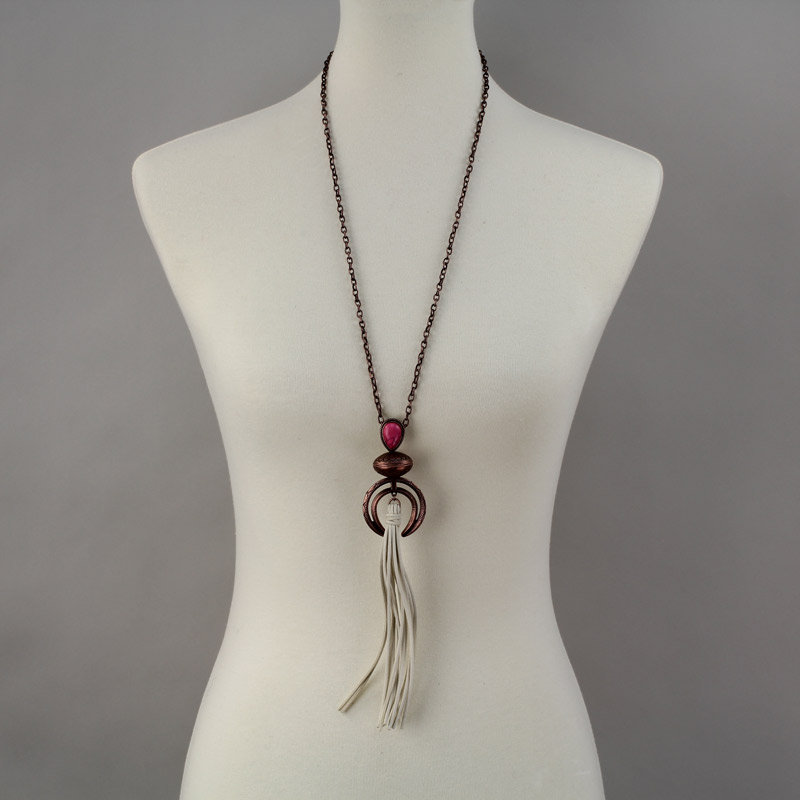 Single Squash and Crescendo Moon with Suede Tassel Necklace - Image 2