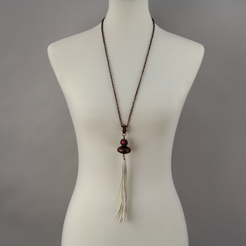 3D Bead Single Squash with Suede Tassel Necklace - Image 2