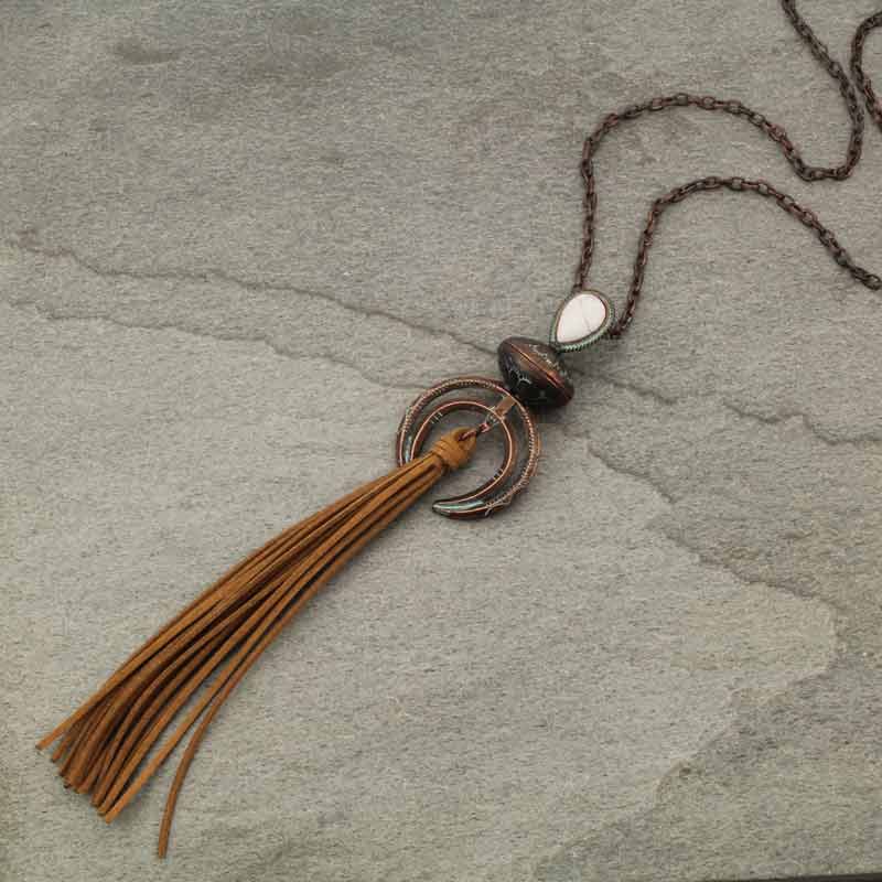 Single Squash and Crescendo Moon with Suede Tassel Necklace