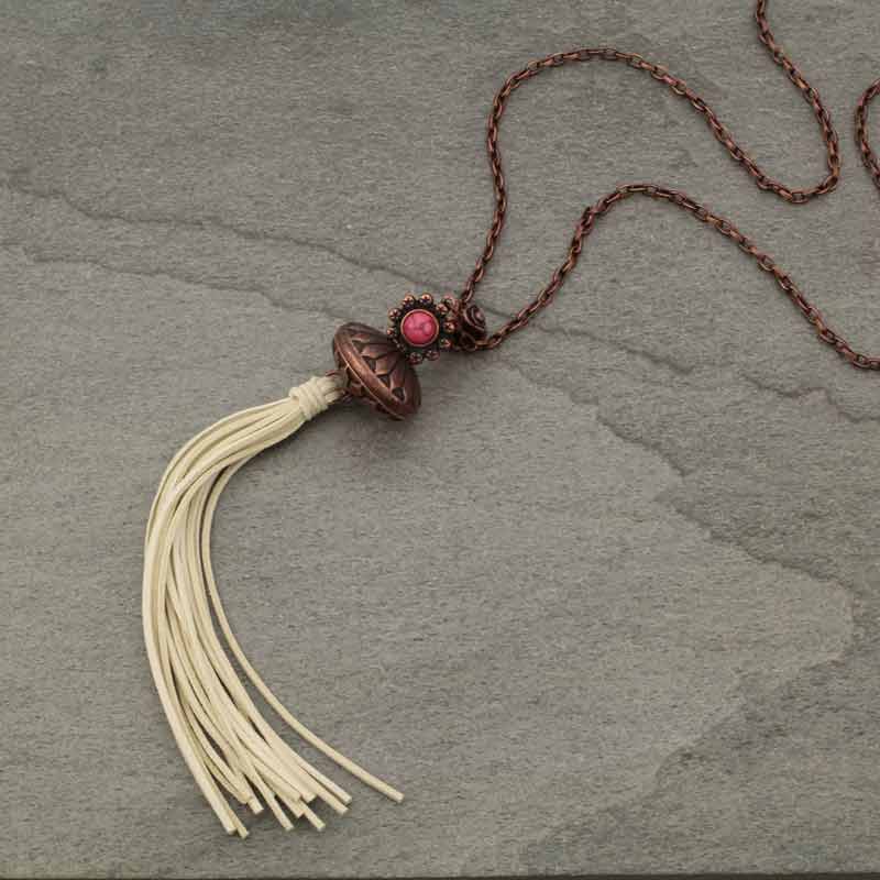 3D Bead Single Squash with Suede Tassel Necklace