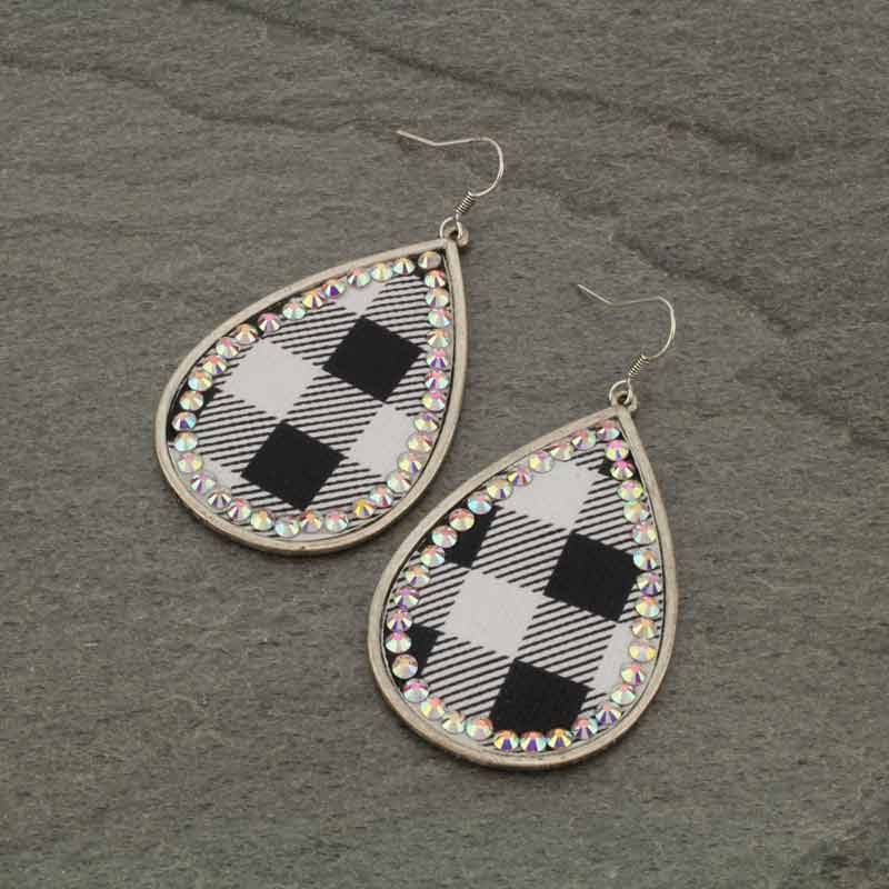 Teardrop with Plaid Pattern Fish Hook Earrings