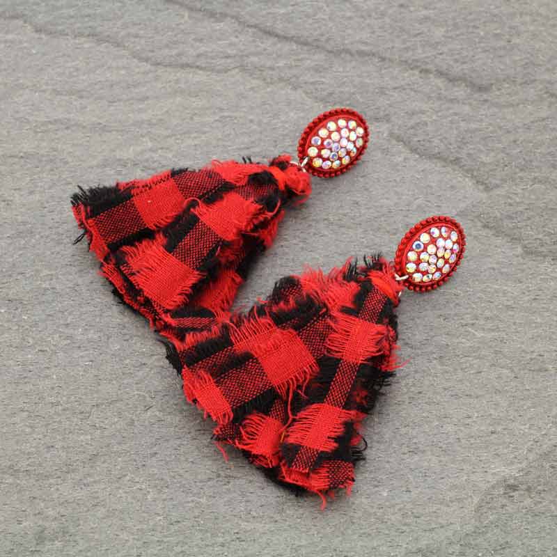 Stone with Fabric Tassel Post Earrings