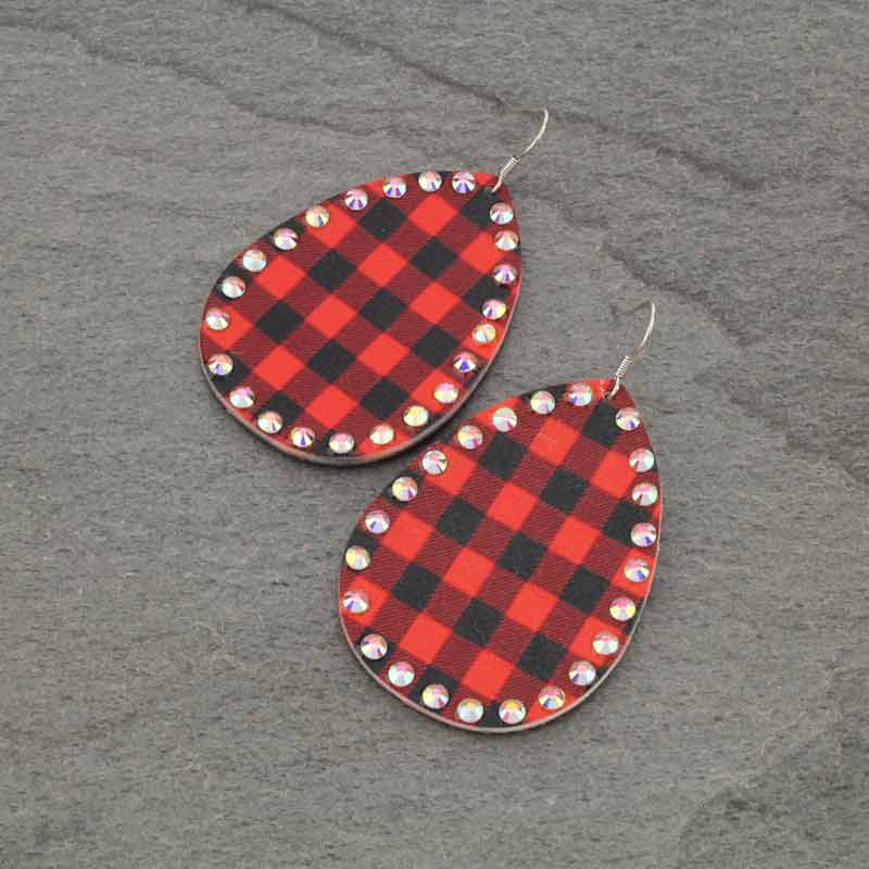 Teardrop with Plaid Pattern Fish Hook Earrings