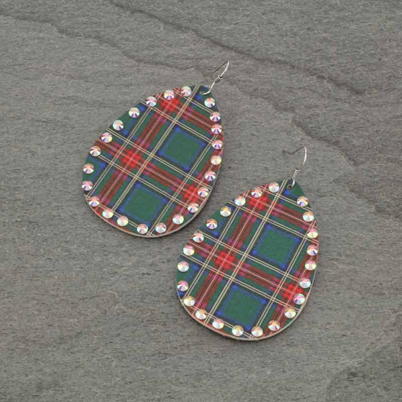 Teardrop with Plaid Pattern Fish Hook Earrings