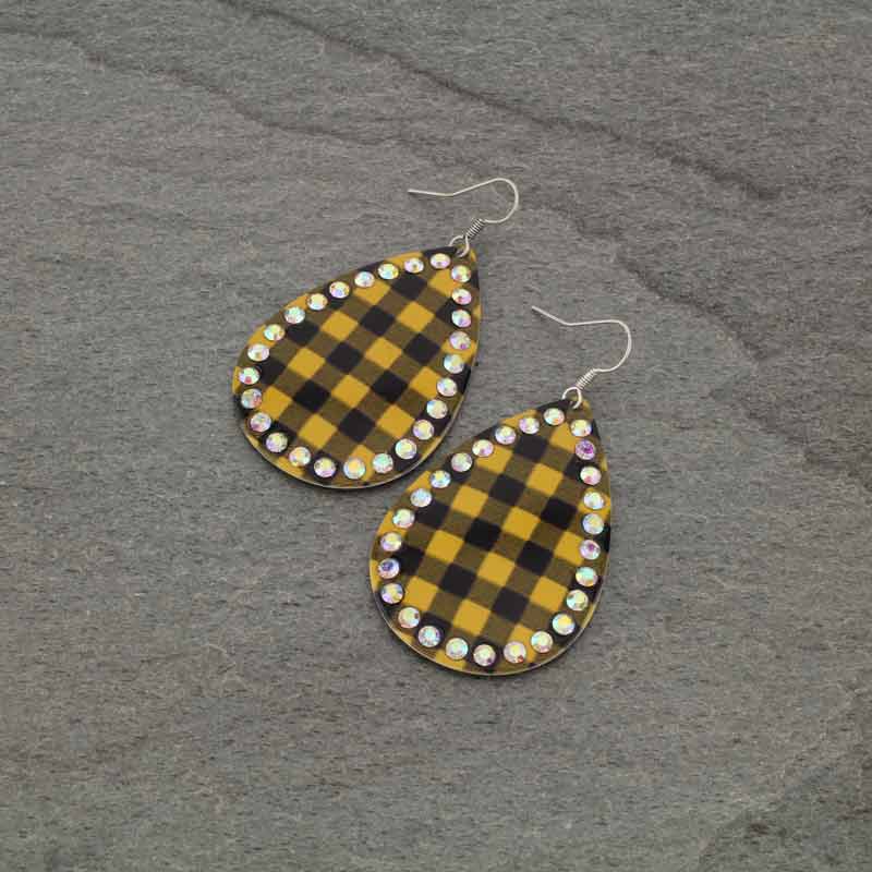 Teardrop with Plaid Pattern Fish Hook Earrings
