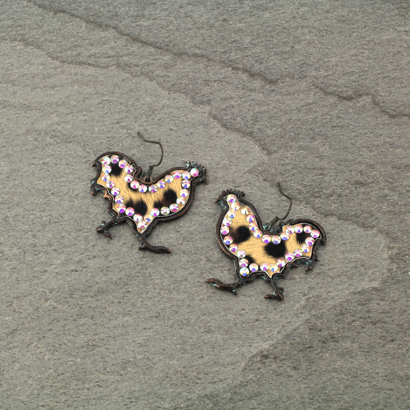 Farm Girl Leather CHICKEN Fish Hook Earrings