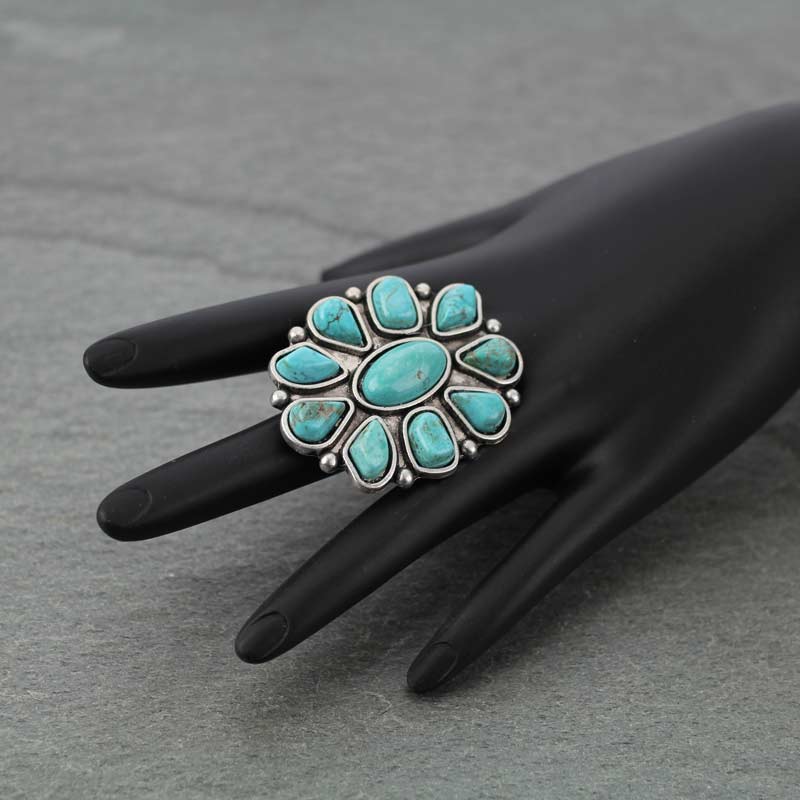 Big Natural Turquoise Adjustable Ring - Image 4
