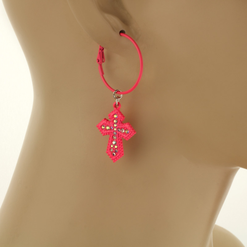 Cross Dangled Hoop Earrings - Image 2