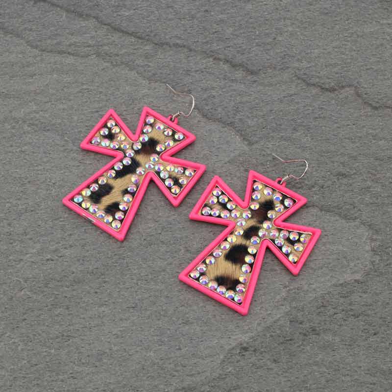 Cross Leather Fish Hook Earrings