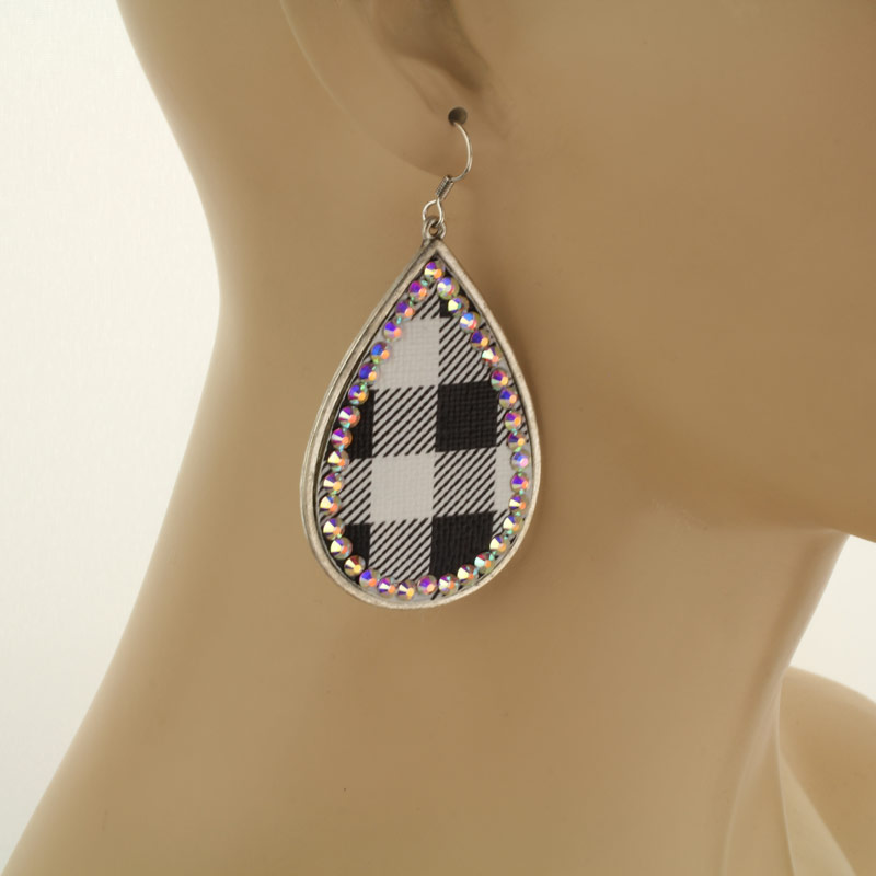 Teardrop with Plaid Pattern Fish Hook Earrings - Image 2