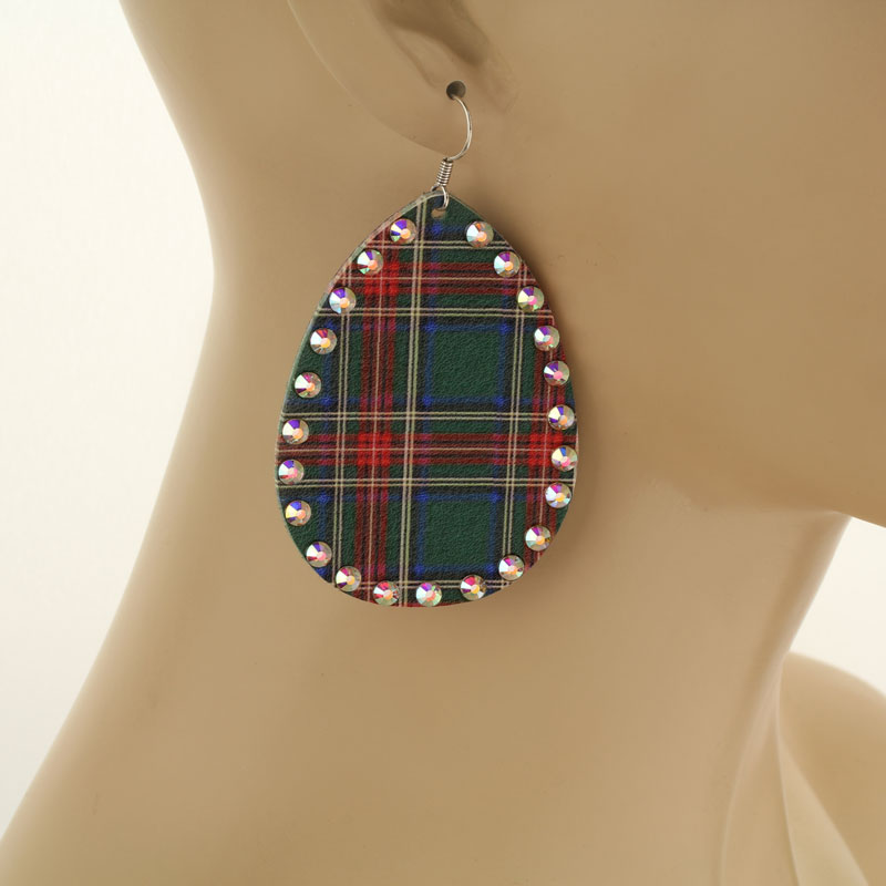 Teardrop with Plaid Pattern Fish Hook Earrings - Image 2