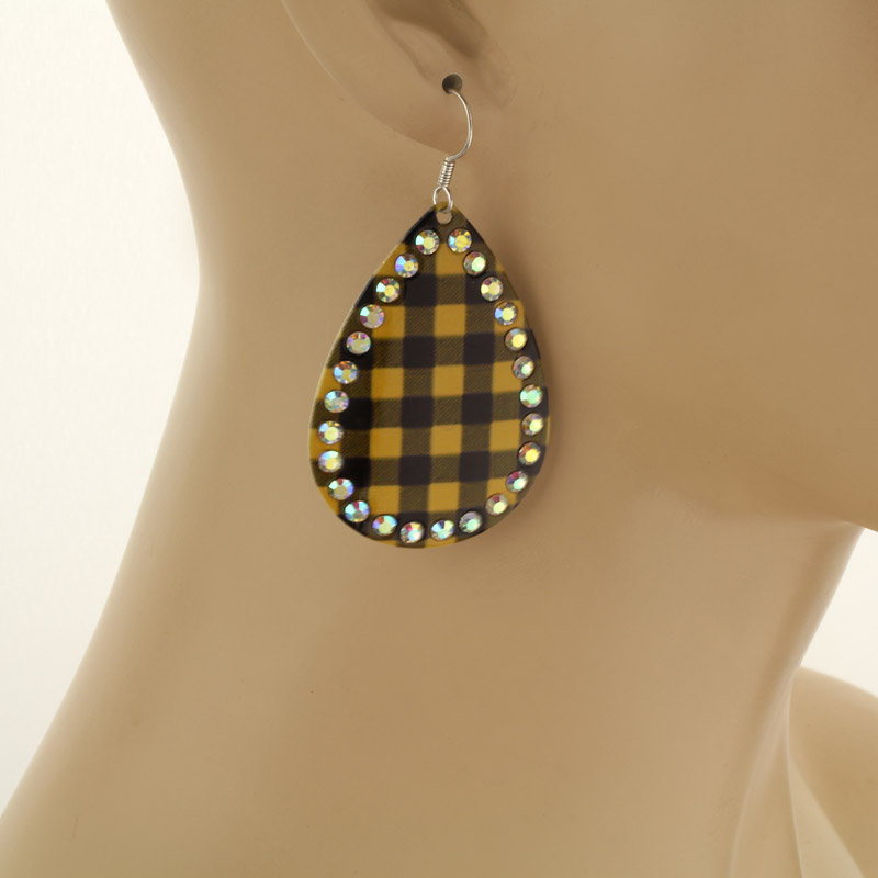 Teardrop with Plaid Pattern Fish Hook Earrings - Image 2