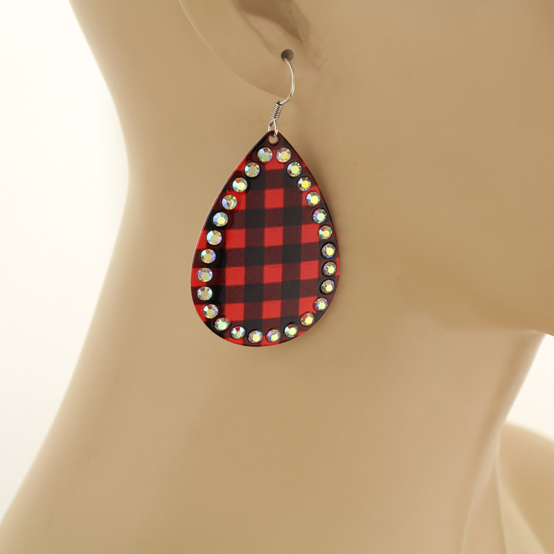 Teardrop with Plaid Pattern Fish Hook Earrings - Image 2