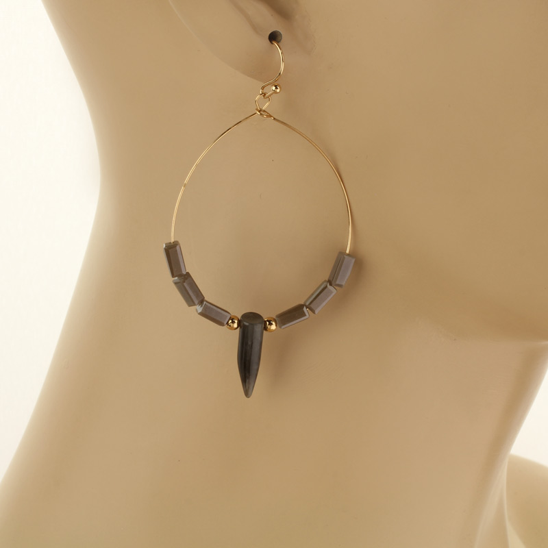 Stone Fish Hook Earrings - Image 2