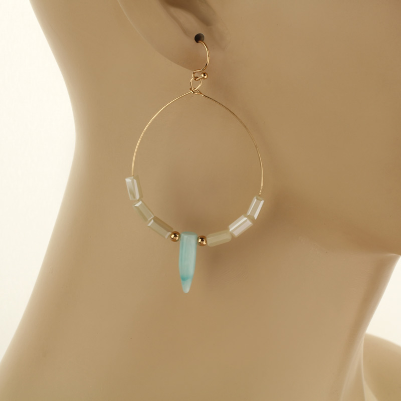 Stone Fish Hook Earrings - Image 2