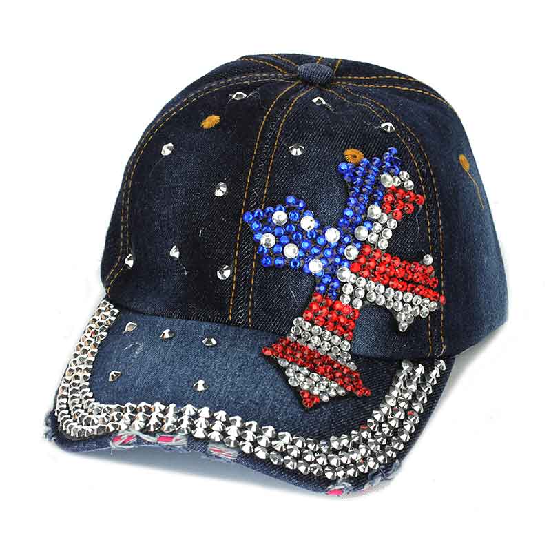 Cross American Flag Rhinestone Cap