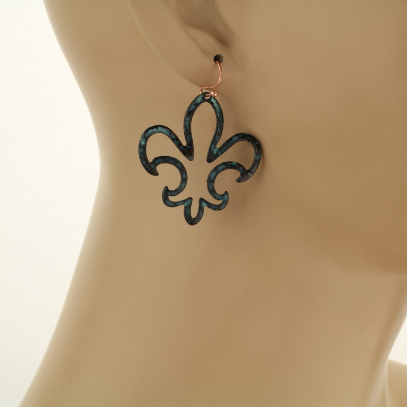 Open Fleur De Lis Fish Hook Earrings - Image 2