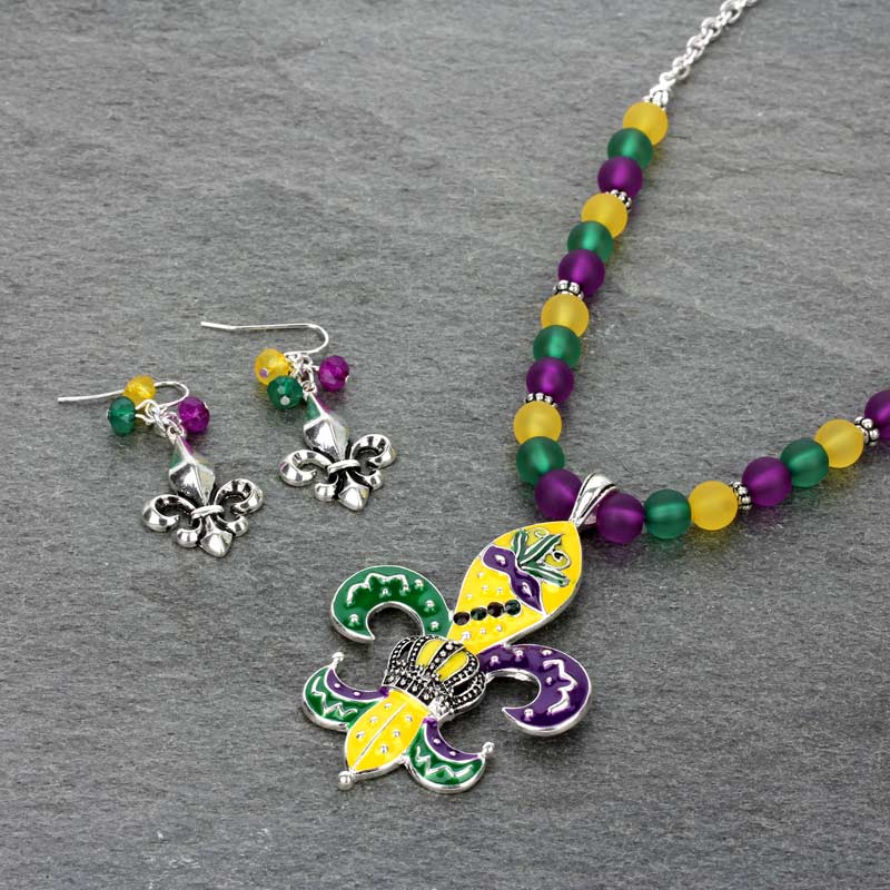 Fleur De Lis / Mardi Gras Bead Necklace Set
