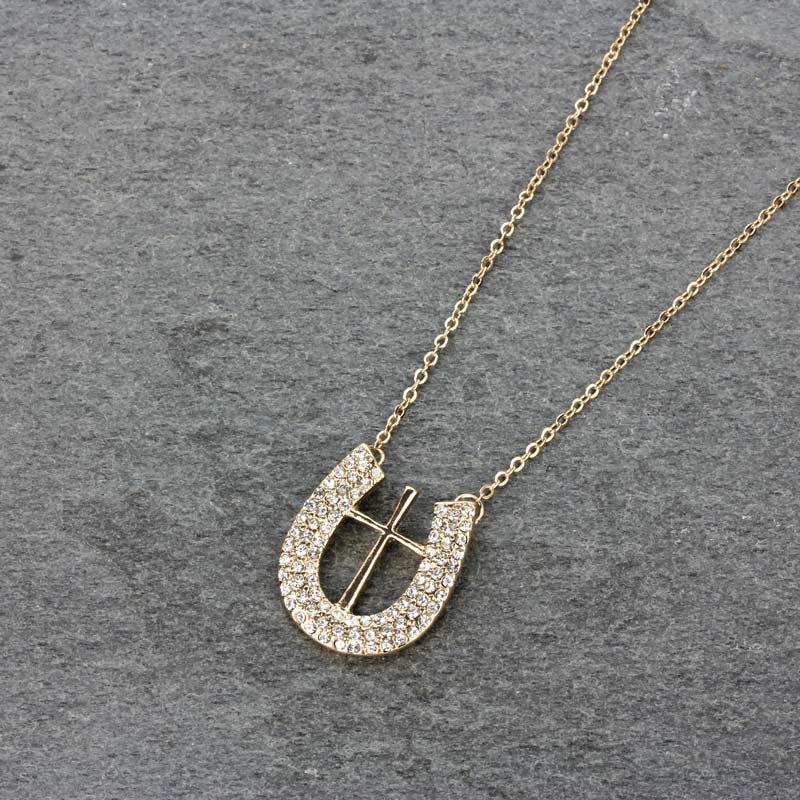 Horseshoe and Cross Pendant Necklace